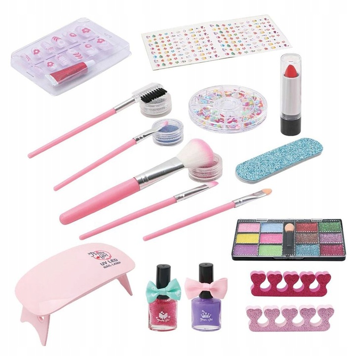KUFEREK Z KOSMETYKAMI DO MAKIJAŻU MAKE UP DLA DZIECI I LAMPA UV DO PAZNOKCI