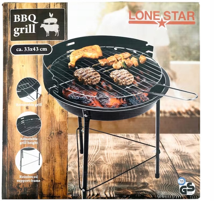 GRILL OGRODOWY TURYSTYCZNY PRZENOŚNY OKRĄGŁY WĘGLOWY KLASYCZNY KEMPINGOWY