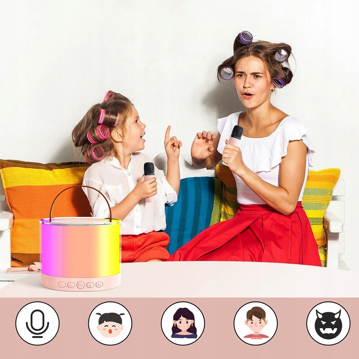 GŁOŚNIK DO KARAOKE RGB BLUETOOTH 2 MIKROFONY ZESTAW