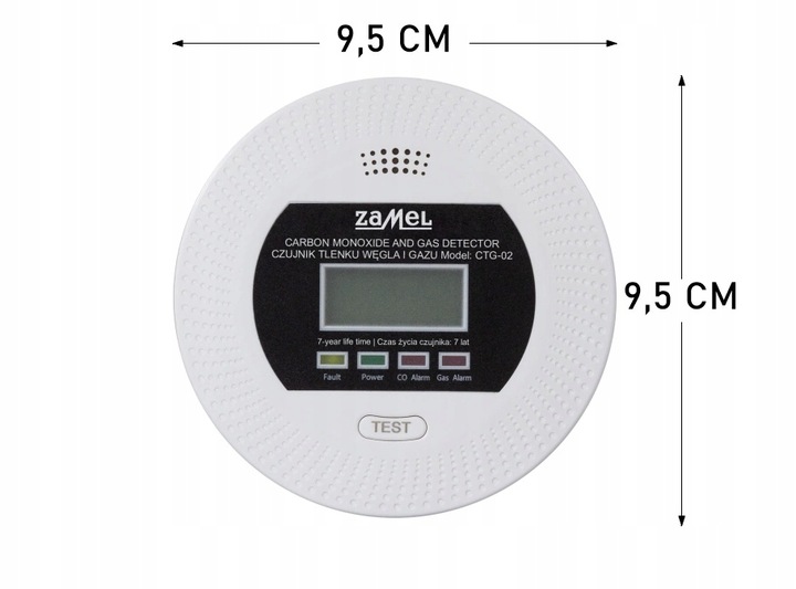 Czujnik Czadu CO Gazu LPG Tlenku Węgla Detektor 2w1 230V Alarm 90 dB ZAMEL