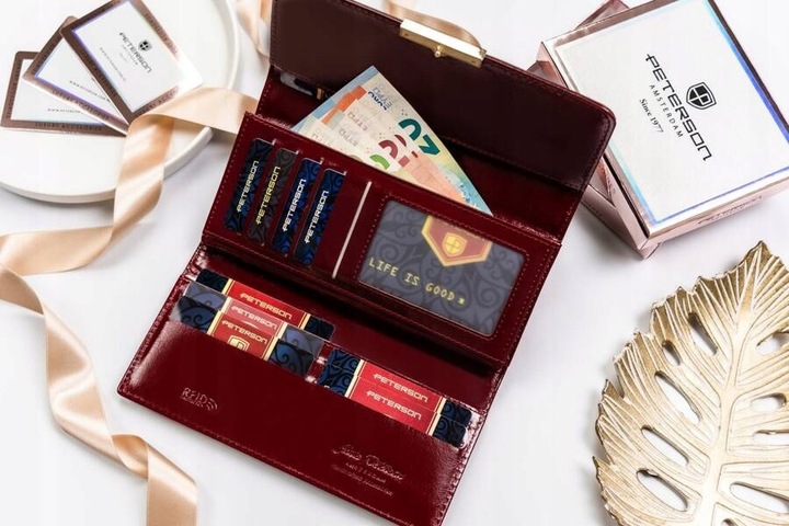 Portfel damski duży RFID na zatrzask pojemny na karty dokumenty PETERSON