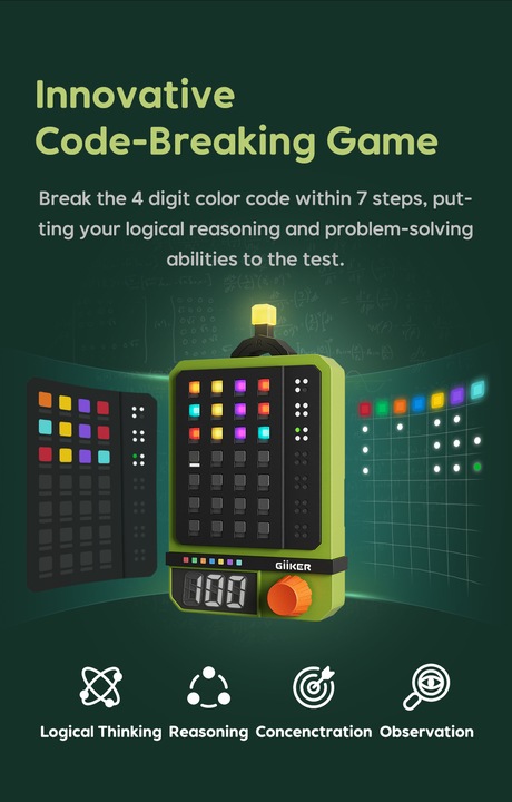 GiiKER Super Dekoder, Elektroniczna Gra Pękania Kodów, 600 Poziomów Solo &