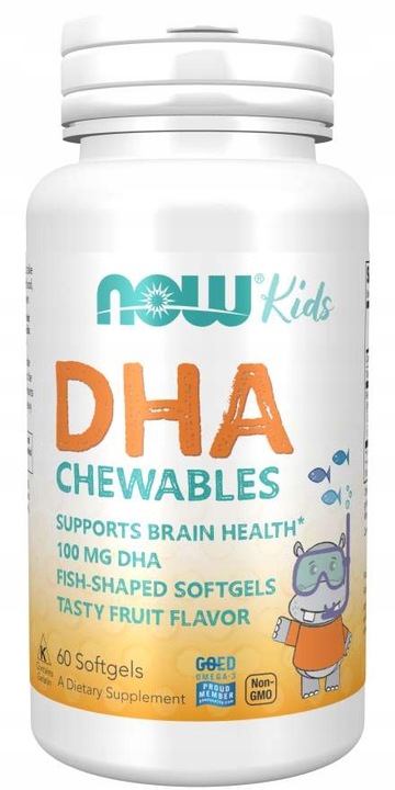 NOW Foods DHA Kid's Chewable 100mg KWASY OMEGA-3 DLA DZIECI WZROK 60kap