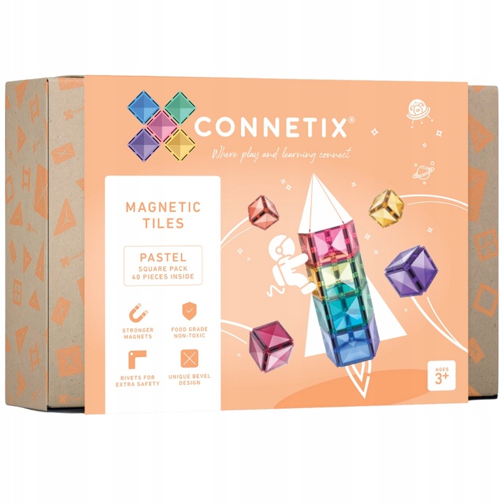 Connetix: 40 el. Klocki magnetyczne Pastel Square