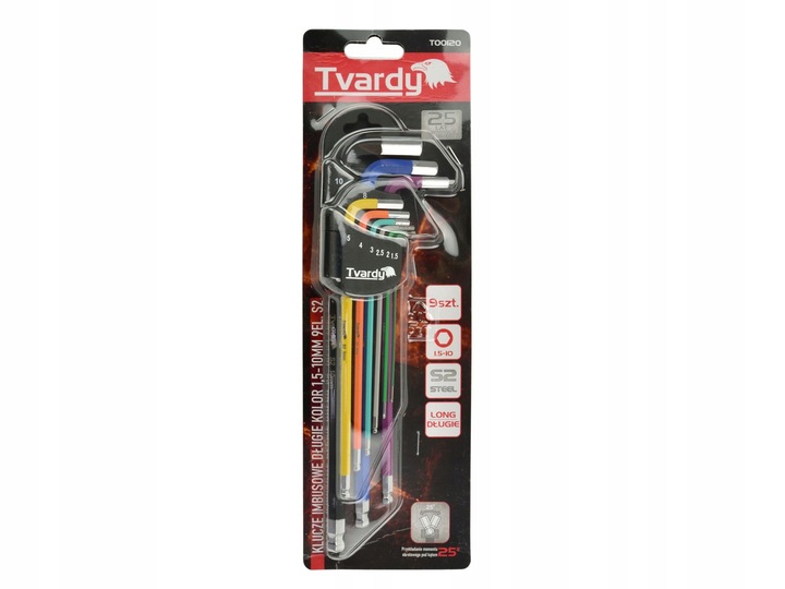TVARDY ZESTAW KLUCZE IMBUSOWE IMBUSY DŁUGIE HEX 1.5-10mm 9sztuk KOLOR
