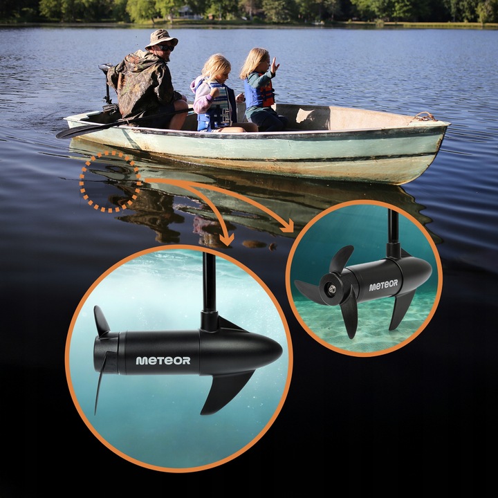 Silnik elektryczny zaburtowy do łodzi pontonu akumulator ład Meteor 55 lbs