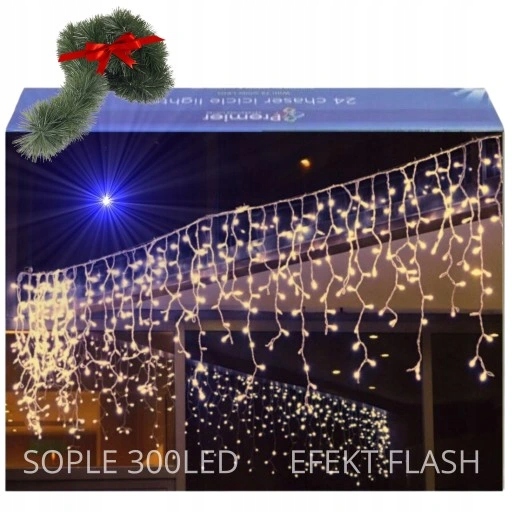SOPLE FLASH 300 LED ZEWNĘTRZNE BIAŁE CIEPŁE lampki z zimnym Flashem