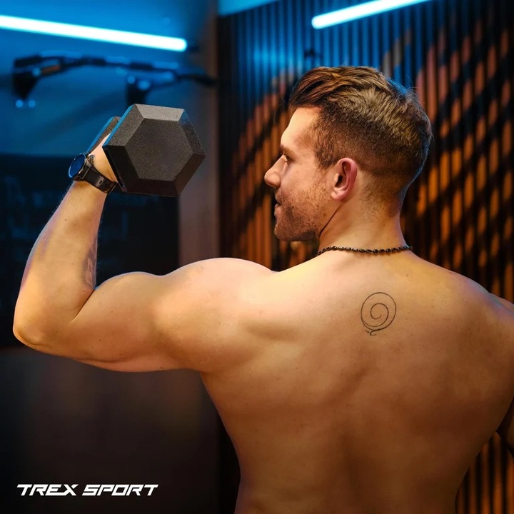 Hantla hex hantel żeliwny do ćwiczeń gumowany żeliwny 17,5kg Trex Sport