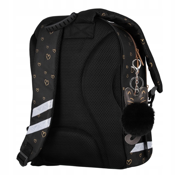 PLECAK TORNISTER SZKOLNY DLA DZIEWCZYNKI CZARNY ZŁOTY KOT KOTEK KLASA 1 3