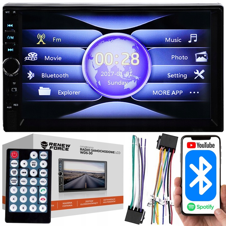 Radio Samochodowe Bluetooth 2DIN Wyświetlacz 7" USB SD AUX Dotykowy Ekran