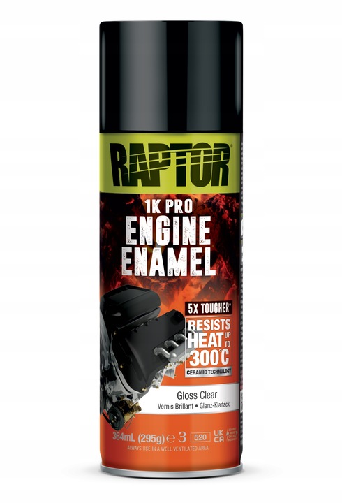RAPTOR U-POL LAKIER SPRAY ŻAROODPORNY DO SILNIKÓW BEZBARWNY POŁYSK 300°C