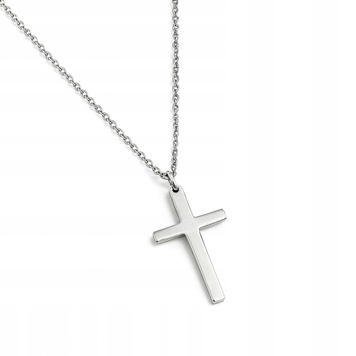 SREBRNY ŁAŃCUSZEK Z KRZYŻYKIEM POLEROWANA STAL CHIRURGICZNA + SZKATUŁKA