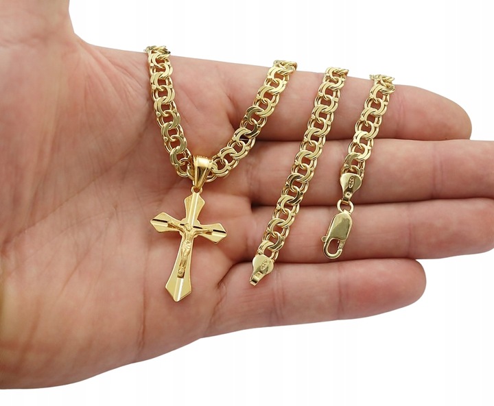 ZŁOTY PEŁNY ŁAŃCUSZEK MĘSKI GARIBALDI Z KRZYŻYKIEM PR 925 585 GRAWER GRATIS