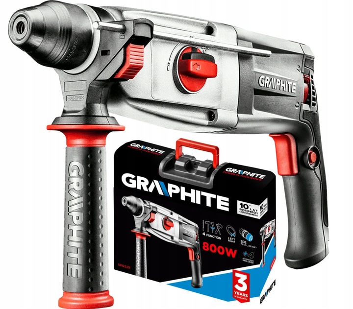 GRAPHITE Młotowiertarka SDS Plus 4 funkcje 800W 3,2J w walizce 58G529