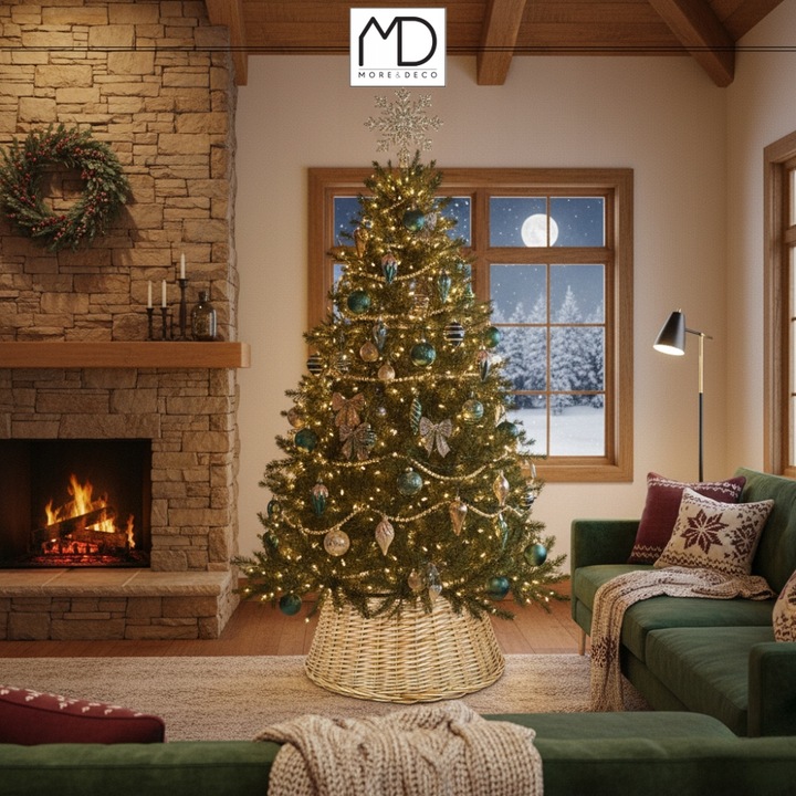 Osłona wiklinowa brąz na doniczkę stojak pod choinkę na święta wiklina kosz