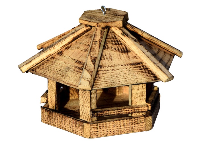 Domek dla ptaków sikorek KARMNIK z drewna OKRĄGŁY