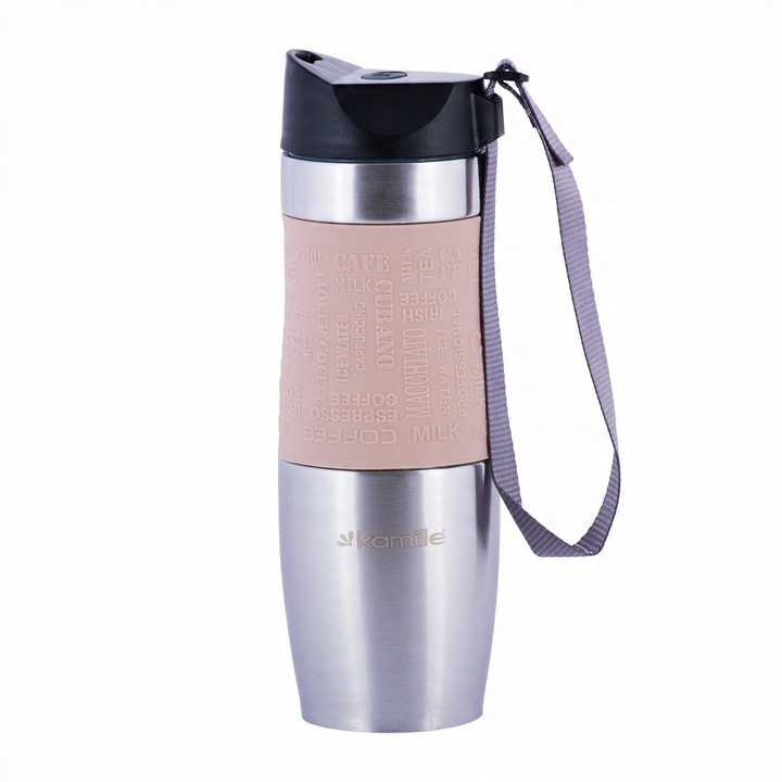 KUBEK TERMICZNY TERMOS STALOWY 100% SZCZELNY pojemny bidon KAMILLE 480 ml