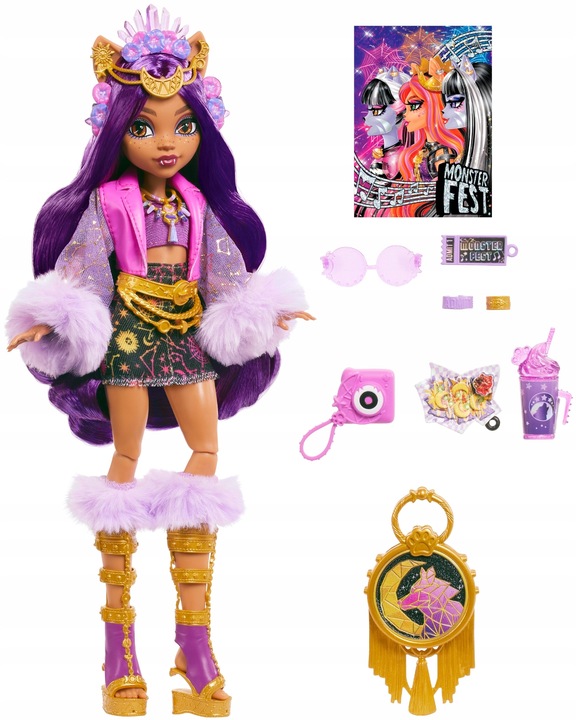 LALKA MONSTER HIGH CLAWDEEN WOLF POTWÓR MODOWA AKCESORIA FESTIWALOWE FEST