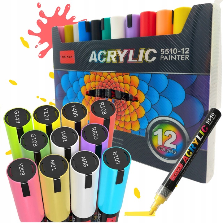 MARKERY AKRYLOWE ZESTAW 12 SZT Pisaki Flamastry Mazaki WODOODPORNE Z FARBĄ