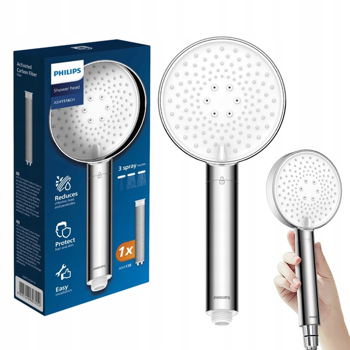 Słuchawka prysznicowa chrom z filtrem PHILIPS AWP1516CH, filtr prysznicowy