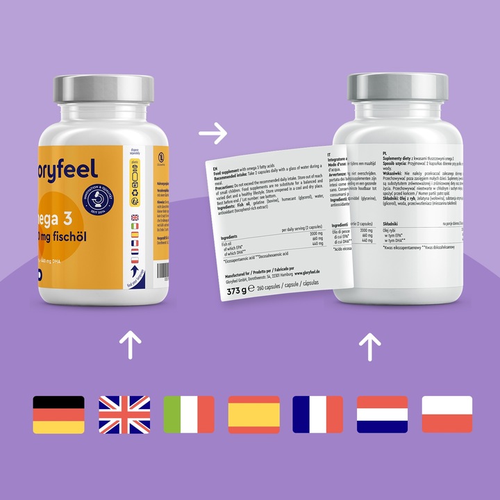 OMEGA 3 DHA EPA W WYSOKICH DAWKACH 2000mg na 260 kapsułek gloryfeel