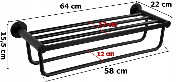 WIESZAK ŚCIENNY NA RĘCZNIKI ŁAZIENKOWY PÓŁKA DRABINKA DO ŁAZIENKI CZARNY