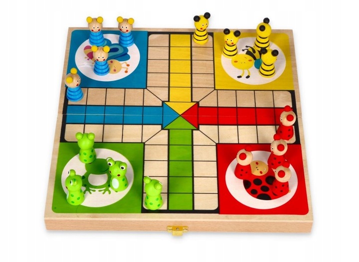 DREWNIANA GRA PLANSZOWA LUDO CHIŃCZYK FIGURKI FAMILIJNA RODZINNA