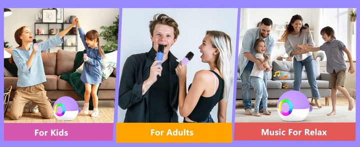 BEZPRZEWODOWY EFEKT ŚWIETLNY KARAOKE STEREO + 2 MIKROFONY