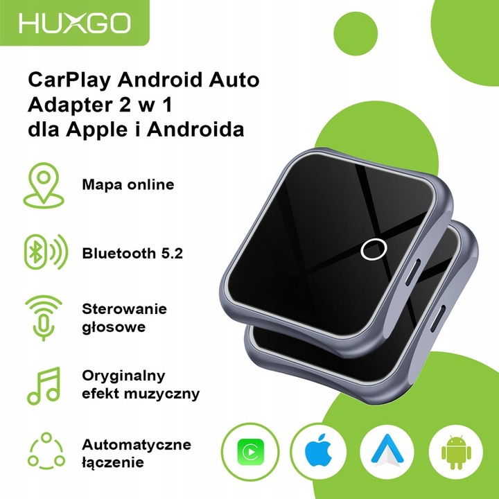 HUXGO bezprzewodowy adapter 2w1 do Apple CarPlay i Android Auto BY963A