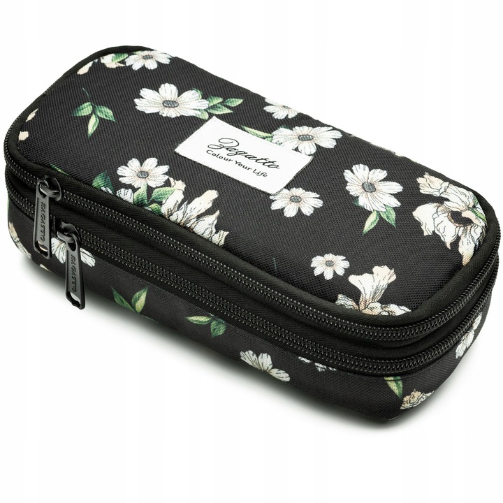 Piórnik dwukomorowy w kwiaty saszetka do szkoły dwie komory pojemny ZAGATTO