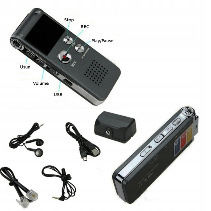 DYKTAFON CYFROWY PODSŁUCH SZPIEGOWSKI 8GB PENDRIVE