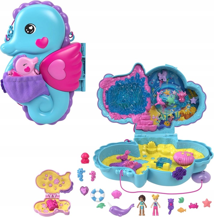 POLLY POCKET OTWIERANA TOREBKA KONIKI MORSKIE ZESTAW 2 MINILALKI + DODATKI