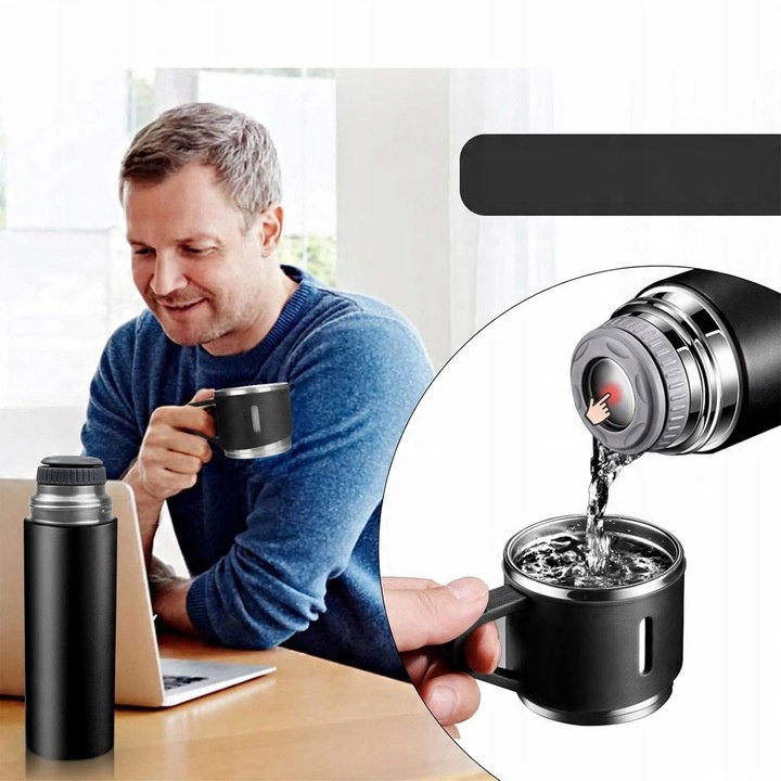 Termos Kubek DO KAWY HERBATY z dzióbkiem VACUUM LOCK STALOWY CZARNY