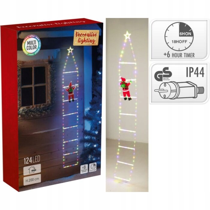 Święty mikołaJ NA świecącej drabinie 200cm Z LED do wnętrz i ogrodu 665469