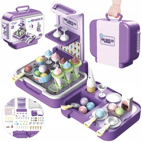 Walizka z Lodami 3w1 Kuchnia Sklepik Lodziarnia Przenośna 62 el. Woopie 3+