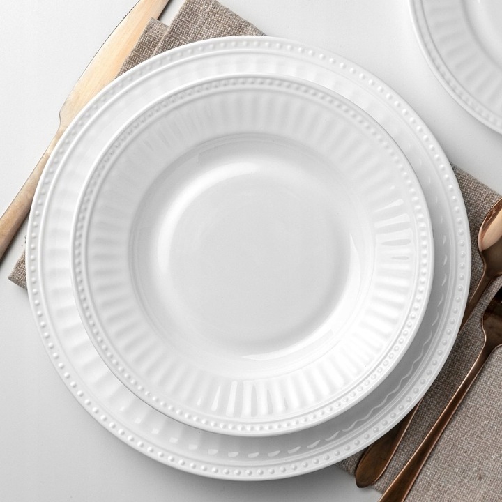 KOMPLET ZESTAW TALERZY SERWIS OBIADOWY 36el DLA 12 OSÓB BIAŁE TALERZE ROMA