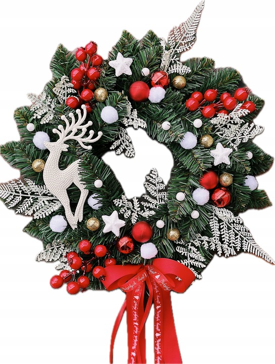 WIANEK ŚWIĄTECZNY BOŻE NARODZENIE WIENIEC STROIK NA DRZWI RENIFER