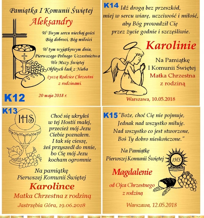 Łańcuszek Złoty Medalik Chrzest Komunia Grawer