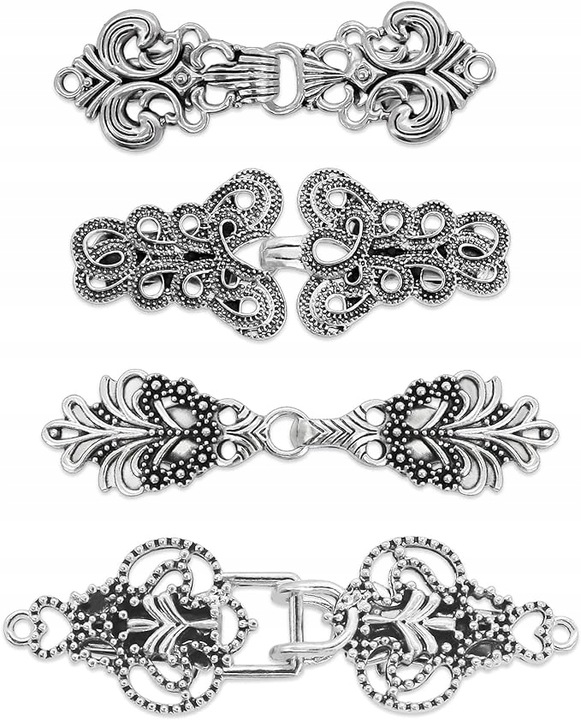 4X SREBRNE OZDOBNE KLIPSY ZAPIĘCIA SPINIANIE SWETRÓW KARDIGANÓW VINTAGE Y2K