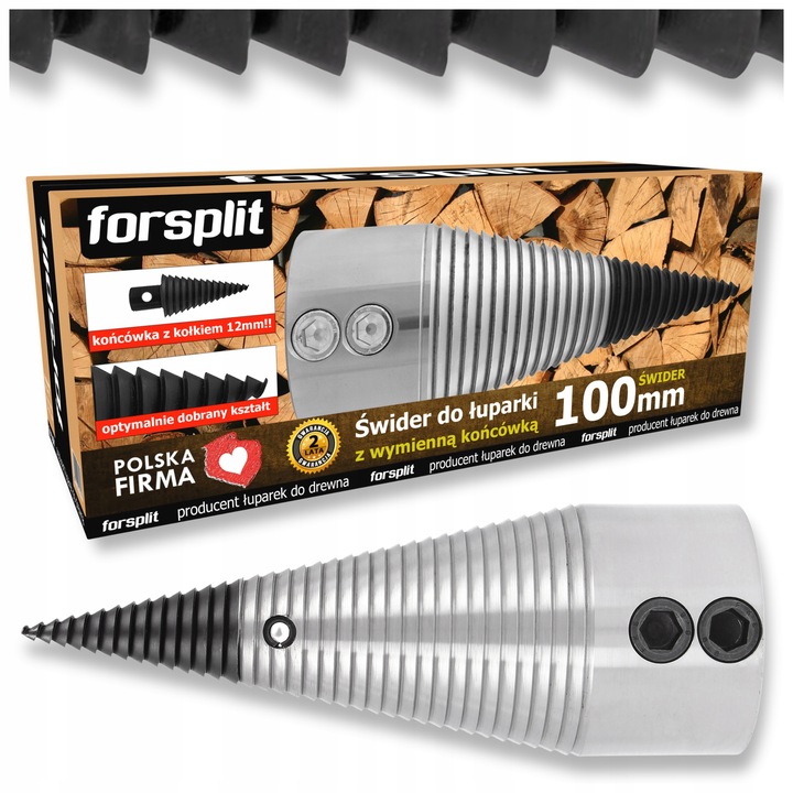Świder do Drewna fi 100 mm otwór 35 mm / stożek / łuparka / rębak