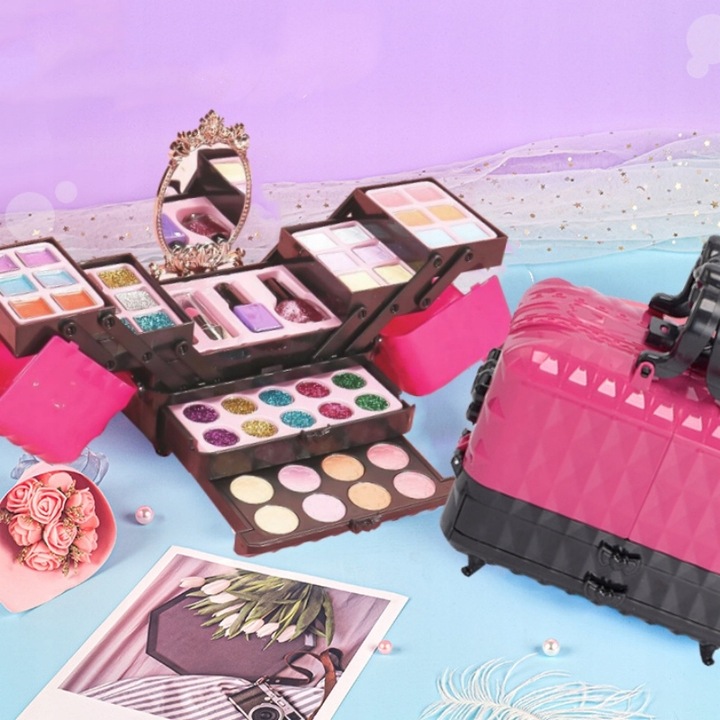 53PCS ZESTAW KUFEREK KOSMETYKÓW DO MAKIJAŻU I PAZNOKCI DLA DZIECI PREZENT