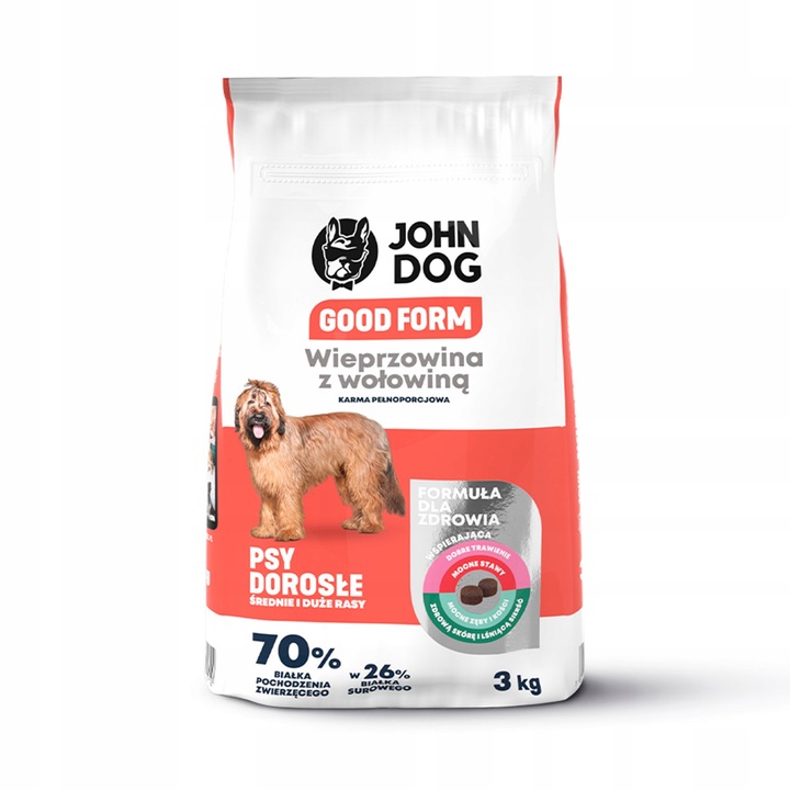 John Dog GOOD FORM ADULT Wieprzowina z Wołowiną 3kg Średnie i Duże Rasy