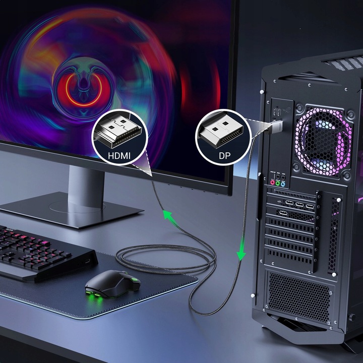 UGREEN KABEL PRZEWÓD WIDEO DISPLAYPORT DP DO HDMI FULL HD 2K UHD 4K 60HZ 2M