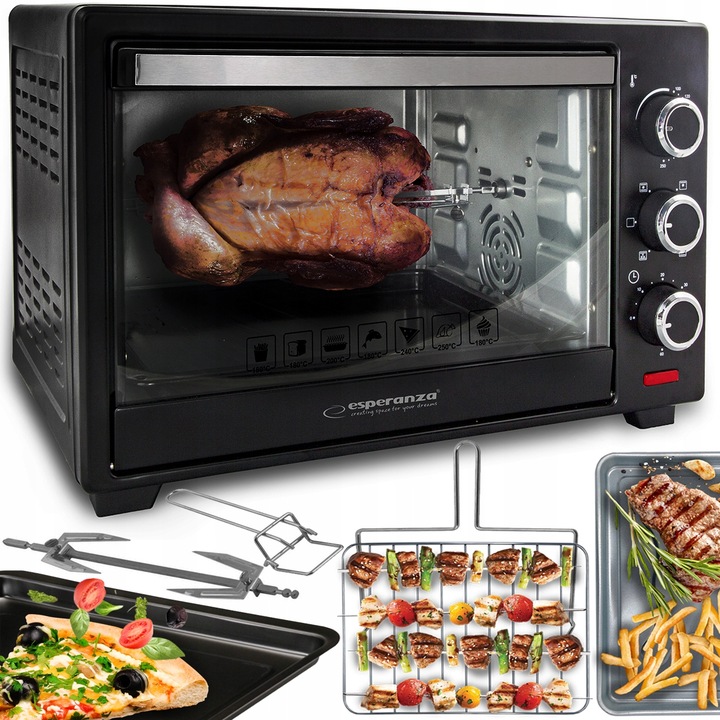 PIEKARNIK ELEKTRYCZNY Z KONWEKCJĄ ROŻNEM I RUSZTEM 25L TERMOOBIEG TERMOSTAT