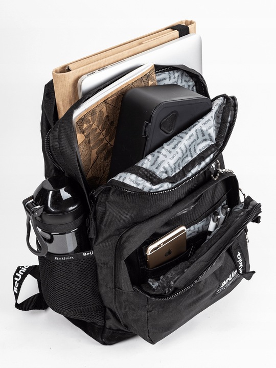 PLECAK SZKOLNY TORNISTER MŁODZIEŻOWY BeUniq CZARNY z łańcuszkiem