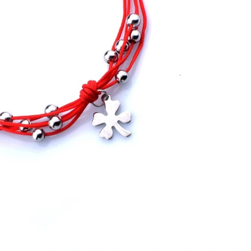 Bransoletka Srebrna Koniczynka Szczęścia Sznurek