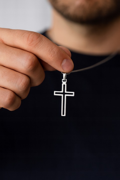 SREBRNY KRZYŻYK MĘSKI NA ŁAŃCUSZEK, SREBRO PRÓBA 925, DLA NIEGO, NOWOCZESNY