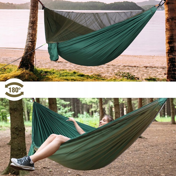 HAMAK KEMPINGOWY Z MOSKITIERĄ, HAMAK PODRÓŻNY DO UŻYTKU NA ZEWNĄTRZ, 270 CM