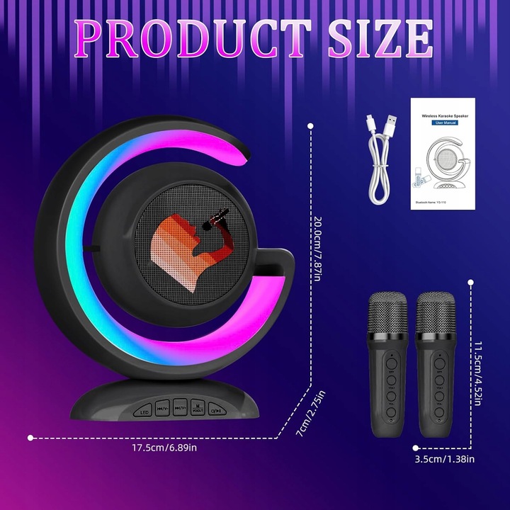 BEZPRZEWODOWY ZESTAW DO KARAOKE DLA DZIECI BLUETOOTH GŁOŚNIK + 2 MIKROFONY