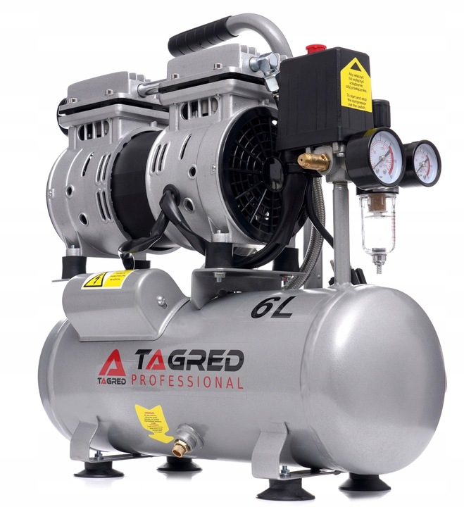 SPRĘŻARKA KOMPRESOR BEZOLEJOWY MOCNY WYDAJNY 6L 550W DWA TŁOKI R2 10 BAR